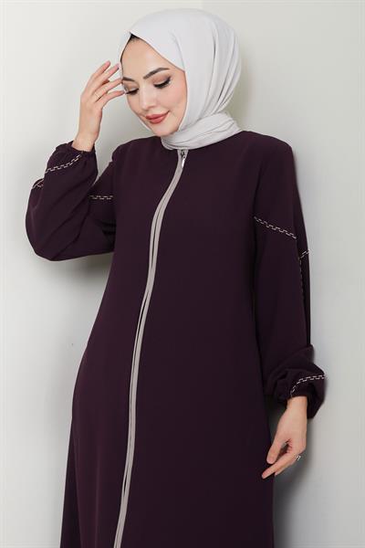 Kolları Nakışlı Ferace Mürdüm HM2721