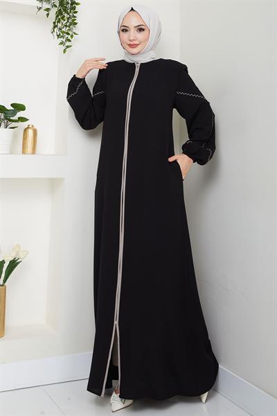 Kolları Nakışlı Ferace Siyah HM2721