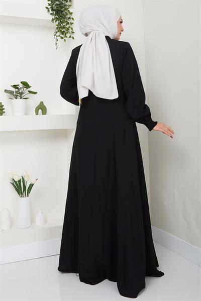 Kolu Gipeli Nakış Detaylı Mevlana Ferace Siyah HM2484