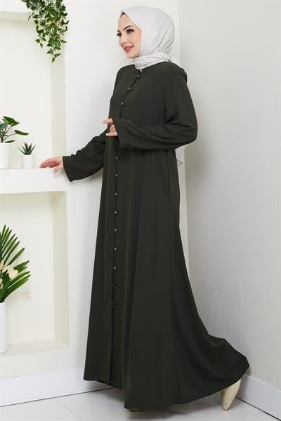 Kolu Pensli Düğmeli Ferace Haki HM2861