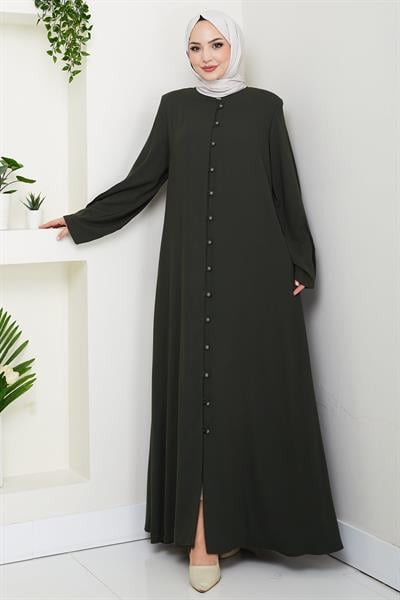 Kolu Pensli Düğmeli Ferace Haki HM2861