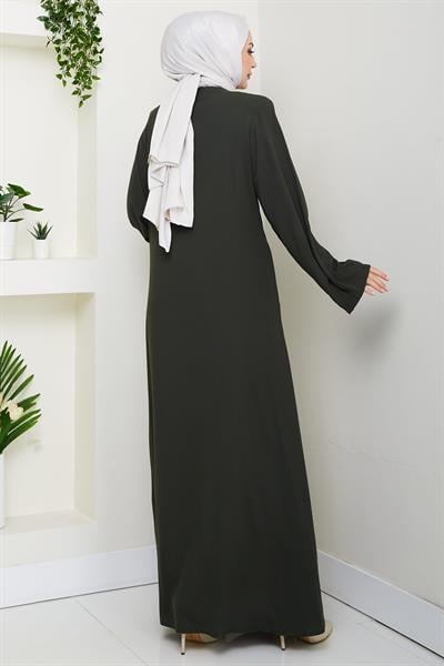 Kolu Pensli Düğmeli Ferace Haki HM2861