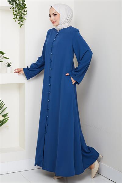 Kolu Pensli Düğmeli Ferace İndigo HM2861