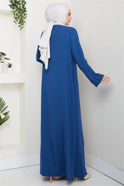 Kolu Pensli Düğmeli Ferace İndigo HM2861