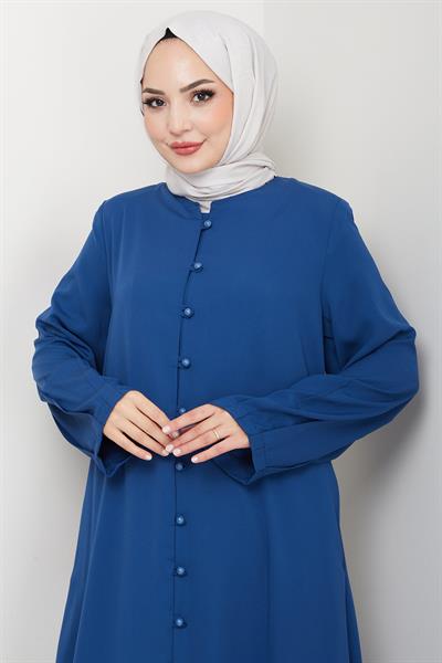 Kolu Pensli Düğmeli Ferace İndigo HM2861