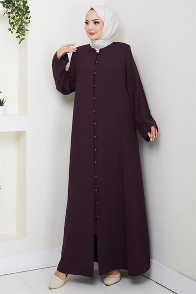 Kolu Pensli Düğmeli Ferace Mürdüm HM2861