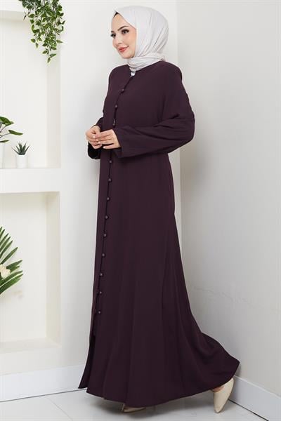 Kolu Pensli Düğmeli Ferace Mürdüm HM2861