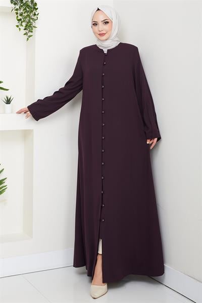 Kolu Pensli Düğmeli Ferace Mürdüm HM2861