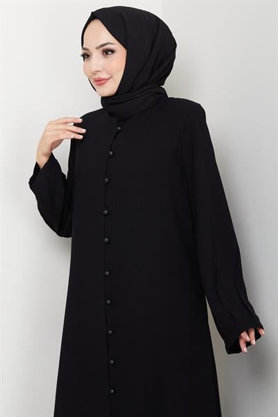 Kolu Pensli Düğmeli Ferace Siyah HM2861