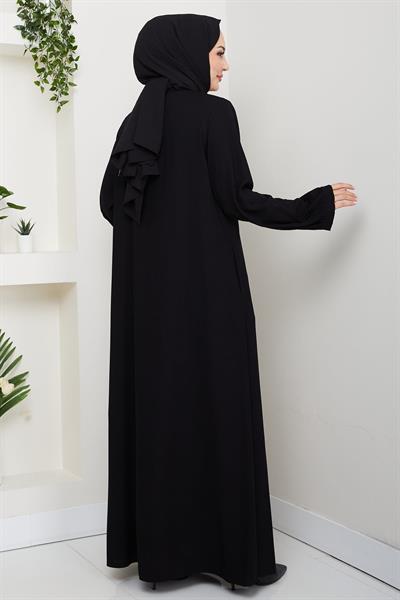 Kolu Pensli Düğmeli Ferace Siyah HM2861