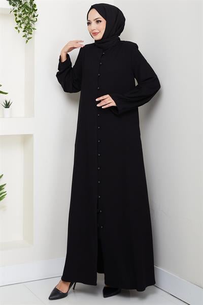Kolu Pensli Düğmeli Ferace Siyah HM2861