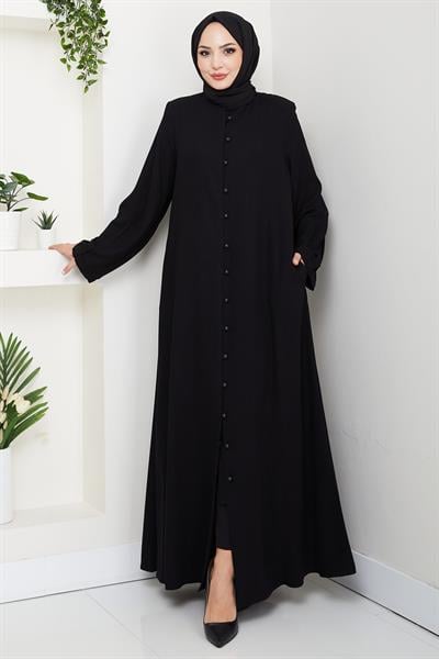 Kolu Pensli Düğmeli Ferace Siyah HM2861