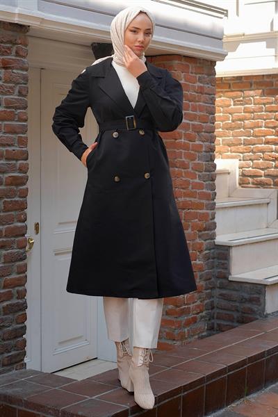 Kolu Pileli Trençkot Siyah HM2260