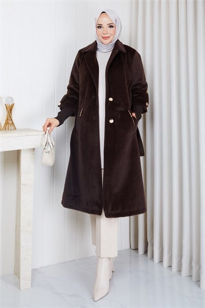 Kolu Ribanalı Kuşaklı Angora Kaban Kahverengi HM2965