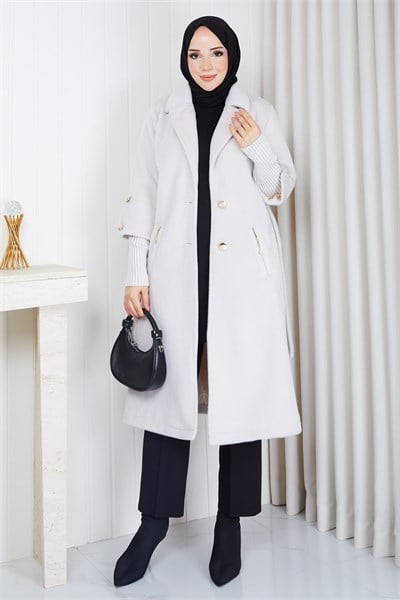 Kolu Ribanalı Kuşaklı Angora Kaban Krem HM2965