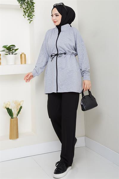 Kolu Taşlı Beli Bağcıklı Takım Gri HM2718