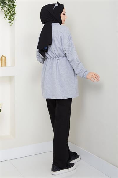 Kolu Taşlı Beli Bağcıklı Takım Gri HM2718