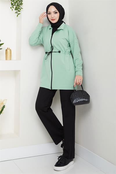 Kolu Taşlı Beli Bağcıklı Takım Mint HM2718