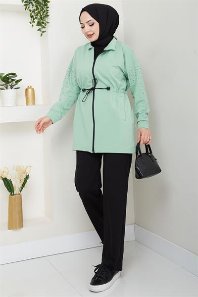 Kolu Taşlı Beli Bağcıklı Takım Mint HM2718