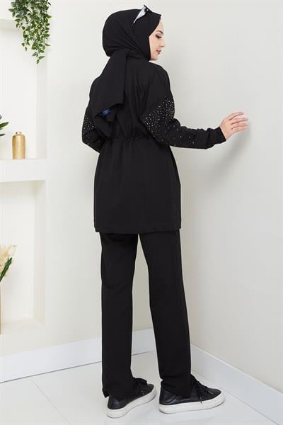 Kolu Taşlı Beli Bağcıklı Takım Siyah HM2718