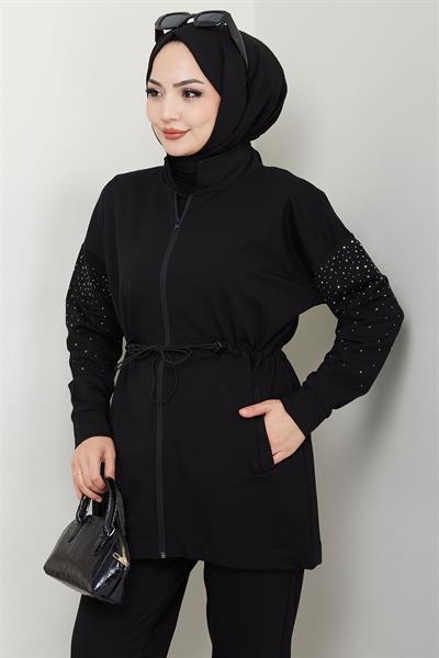 Kolu Taşlı Beli Bağcıklı Takım Siyah HM2718