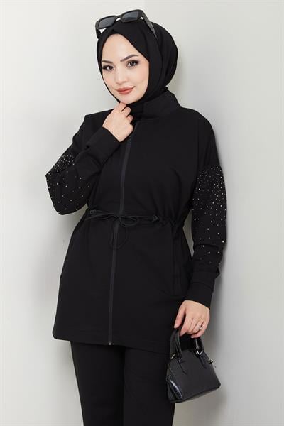 Kolu Taşlı Beli Bağcıklı Takım Siyah HM2718