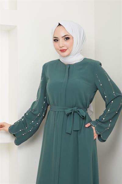 Kolu Taşlı Gizli Patlı Ferace Yeşil HM2152