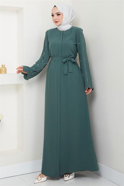 Kolu Taşlı Gizli Patlı Ferace Yeşil HM2152