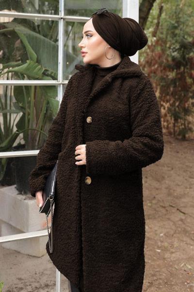 Kruvaze Yaka Peluş Mont Kahverengi HM2507