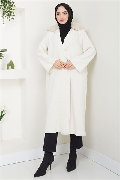 Kürk Detaylı Triko Hırka Beyaz HM2536