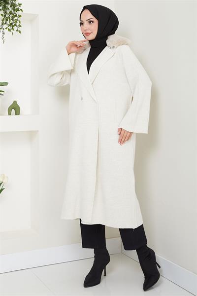 Kürk Detaylı Triko Hırka Beyaz HM2536