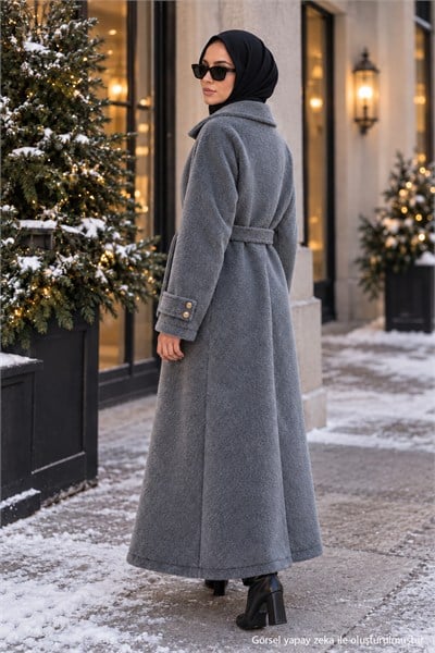 Kuşaklı Angora Tesettür Kaban Füme HM2974