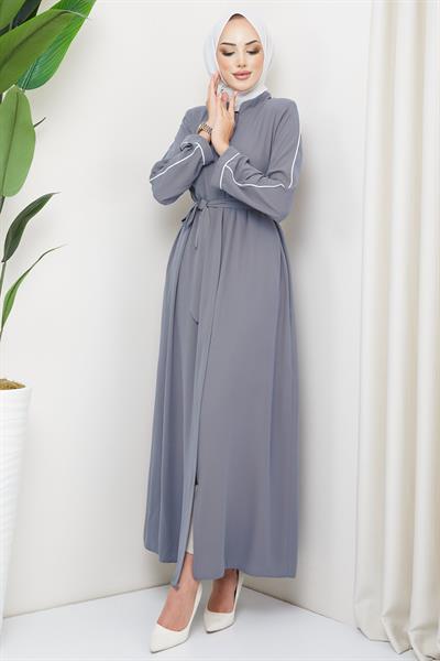 Kuşaklı Gizli Patlı Ferace Gri HM2178