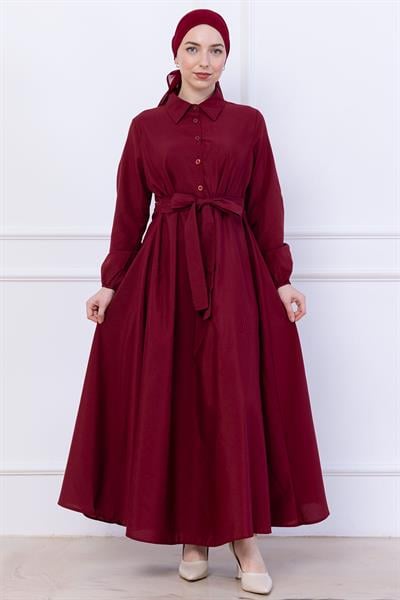 Kuşaklı Mevlana Elbise Bordo HM2105