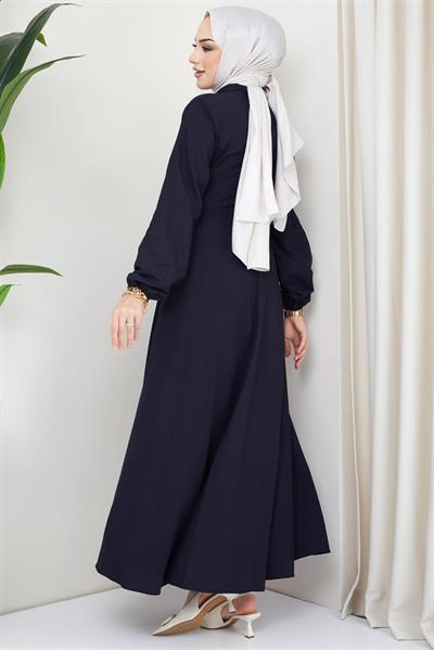 Kuşaklı Mevlana Elbise Lacivert HM2105