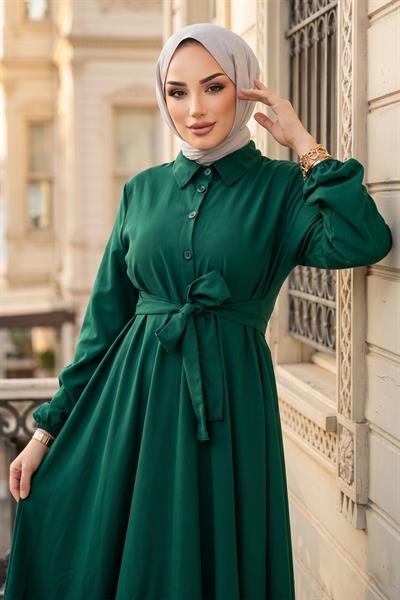 Kuşaklı Mevlana Elbise Zümrüt Yeşili HM2105