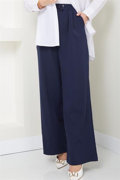 Kuşgözü Detaylı Bağcıklı Pantolon Lacivert HM2431