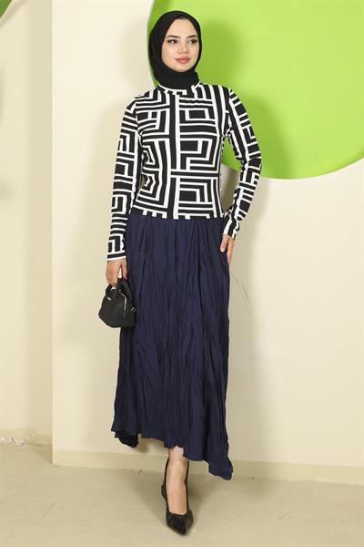 Labirent Desenli Bisiklet Yaka Body Beyaz HM2824