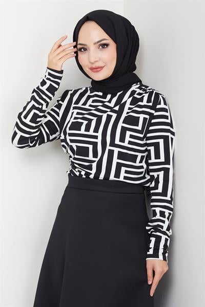 Labirent Desenli Drapeli Body Beyaz HM2828