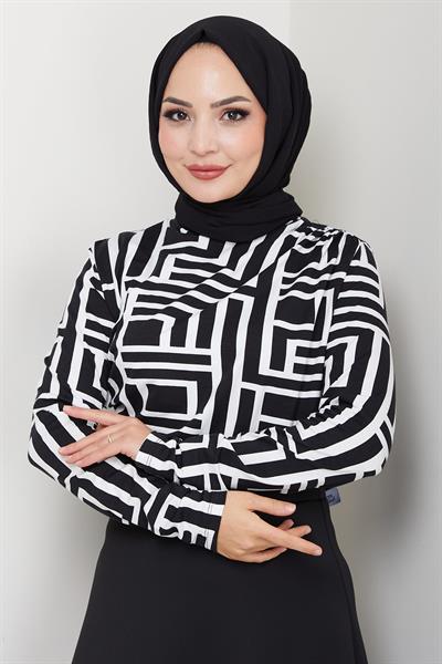 Labirent Desenli Drapeli Body Beyaz HM2828