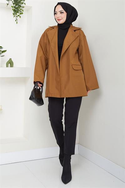 Leopar Detaylı Oversize Bondit Ceket Taba HM2638