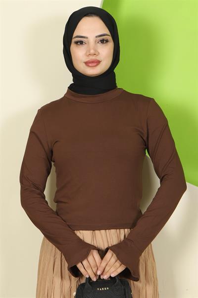 Manşeti Volanlı Bisiklet Yaka Body Kahverengi HM2818
