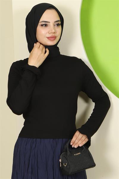 Manşeti Volanlı Bisiklet Yaka Body Siyah HM2818