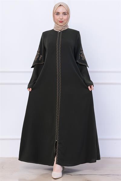 Nakış Detaylı Ferace Haki HM2733