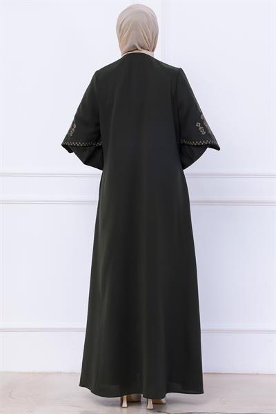 Nakış Detaylı Ferace Haki HM2733