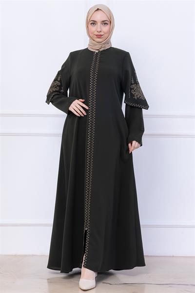 Nakış Detaylı Ferace Haki HM2733