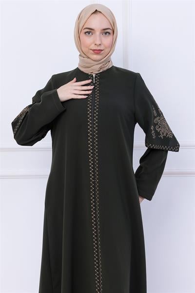 Nakış Detaylı Ferace Haki HM2733