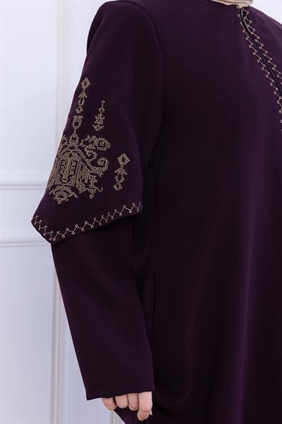 Nakış Detaylı Ferace Mürdüm HM2733