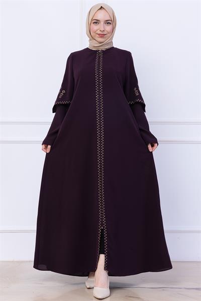 Nakış Detaylı Ferace Mürdüm HM2733