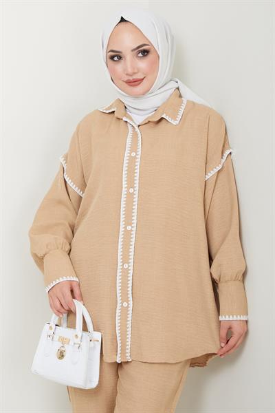 Nakış İşlemeli İkili Takım Camel HM2491